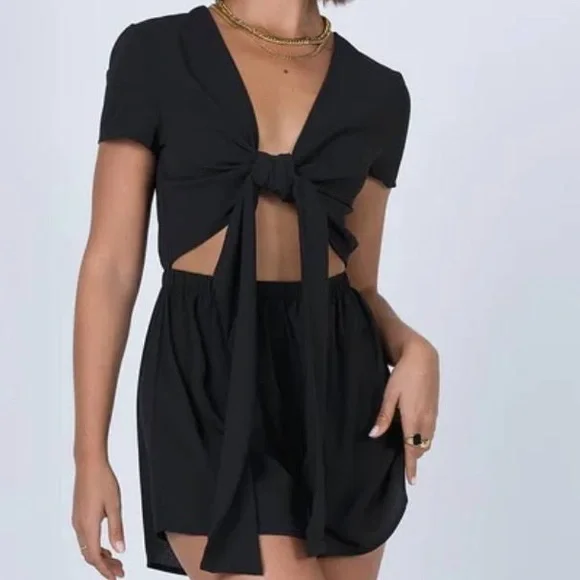 open lace back dress Maelle Romper Black